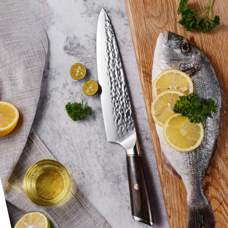 Wooden Handle Forged Hammered Kitchen Knives