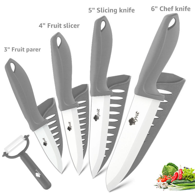 Fivepiece Set Of White Bladed Ceramic Knives