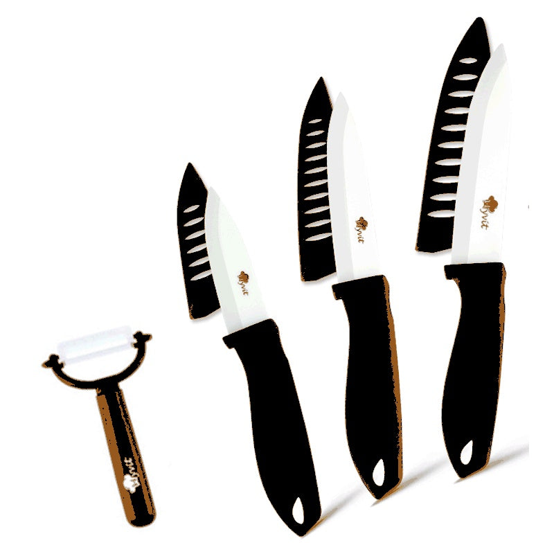 Fivepiece Set Of White Bladed Ceramic Knives