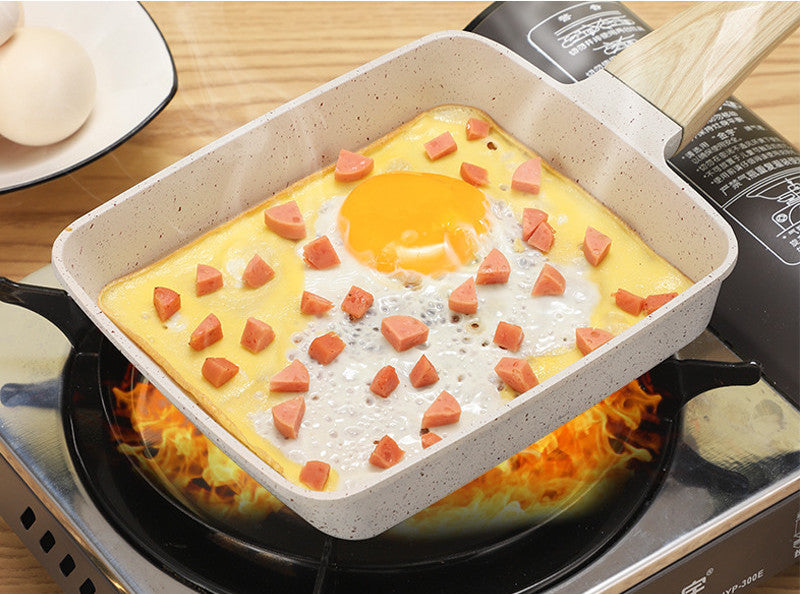Nonstick Square Wooden Handle Frying Pan