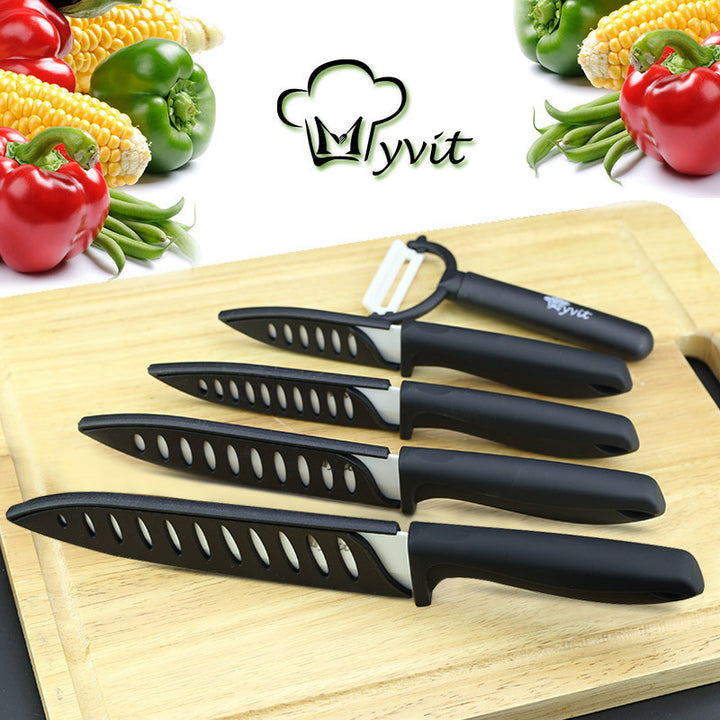 Fivepiece Set Of White Bladed Ceramic Knives