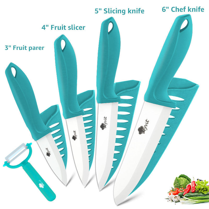 Fivepiece Set Of White Bladed Ceramic Knives