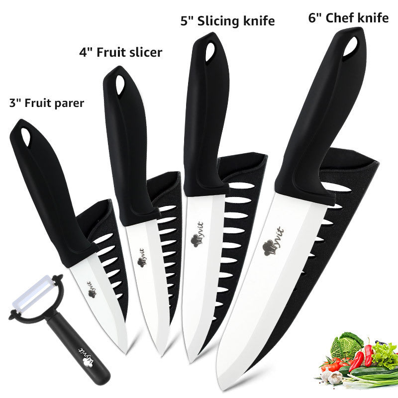 Fivepiece Set Of White Bladed Ceramic Knives