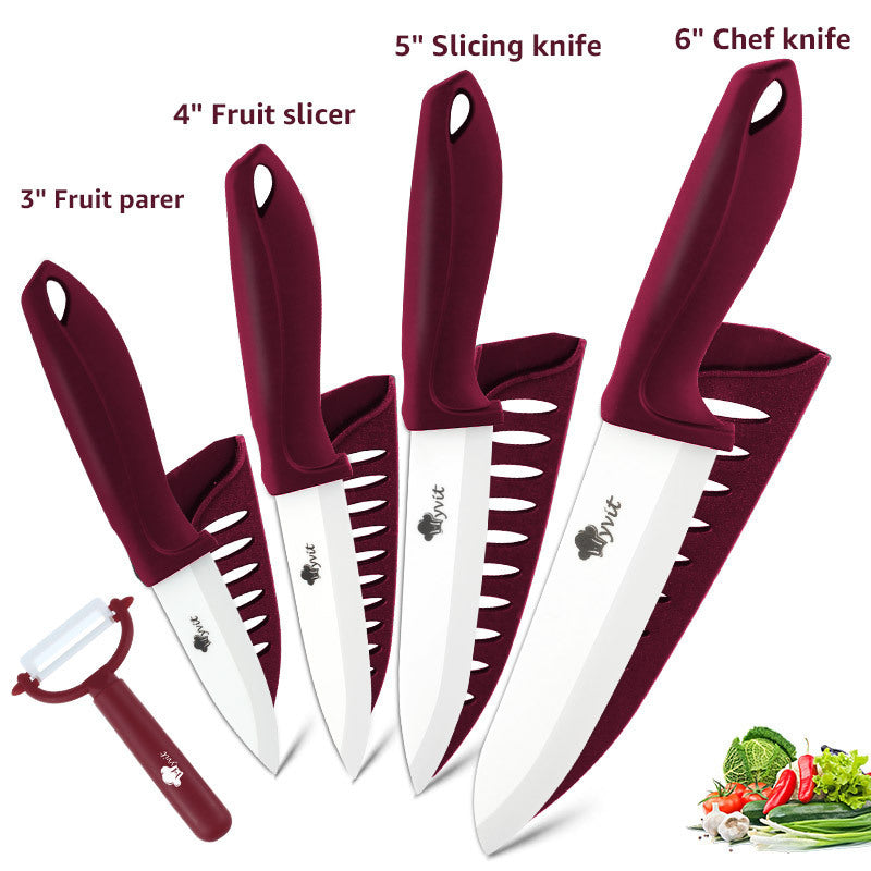 Fivepiece Set Of White Bladed Ceramic Knives